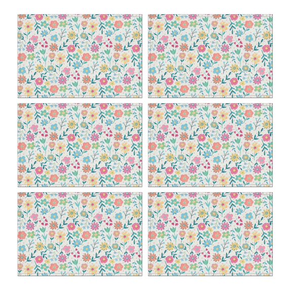 Pioneer Flower Floral Print Pattern Summer Placemats Table Placemats Set Of 6-Linen Kitchen Washable Placemats Table Mats 12x18 Inch Non-Slip Heat Resistant