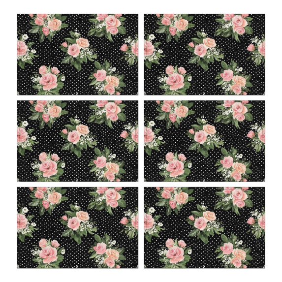 Pioneer Flower Floral Print Pattern Summer Placemats Table Placemats Set Of 6-Linen Kitchen Washable Placemats Table Mats 12x18 Inch Non-Slip Heat Resistant