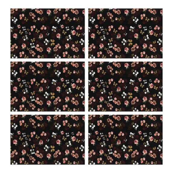 Pioneer Flower Floral Print Pattern Summer Placemats Table Placemats Set Of 6-Linen Kitchen Washable Placemats Table Mats 12x18 Inch Non-Slip Heat Resistant