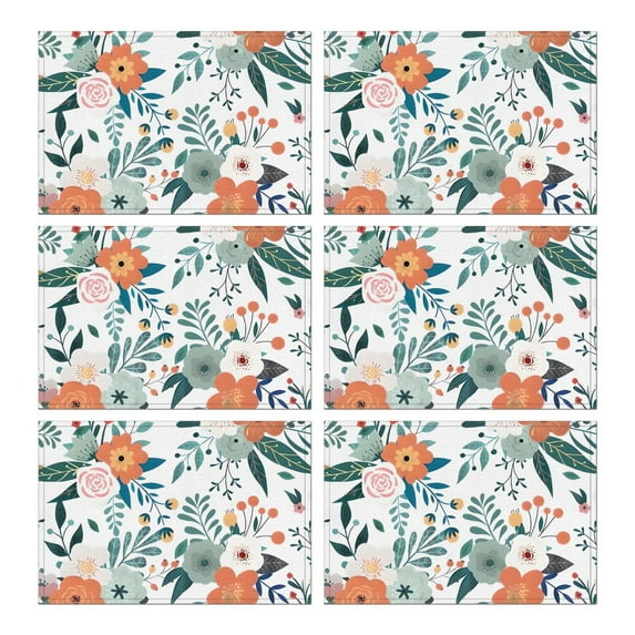 Pioneer Flower Floral Print Pattern Summer Placemats Table Placemats Set Of 6-Linen Kitchen Washable Placemats Table Mats 12x18 Inch Non-Slip Heat Resistant