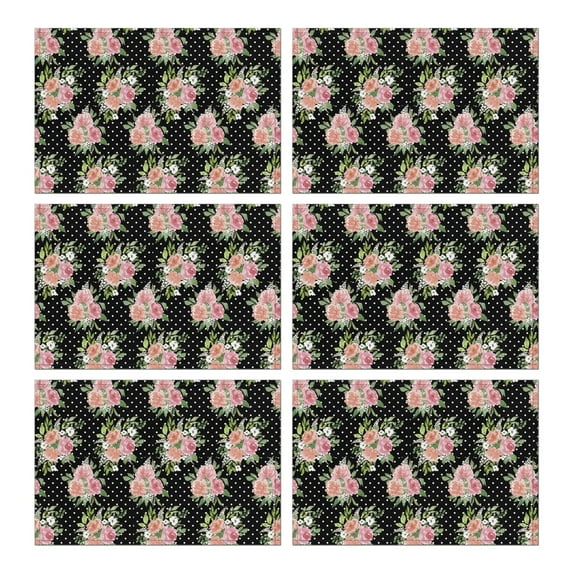 Pioneer Flower Floral Print Pattern Summer Placemats Table Placemats Set Of 6-Linen Kitchen Washable Placemats Table Mats 12x18 Inch Non-Slip Heat Resistant