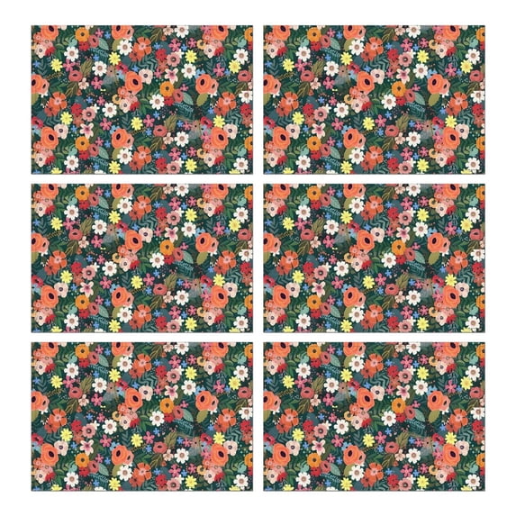 Pioneer Flower Floral Print Pattern Summer Placemats Table Placemats Set Of 6-Linen Kitchen Washable Placemats Table Mats 12x18 Inch Non-Slip Heat Resistant