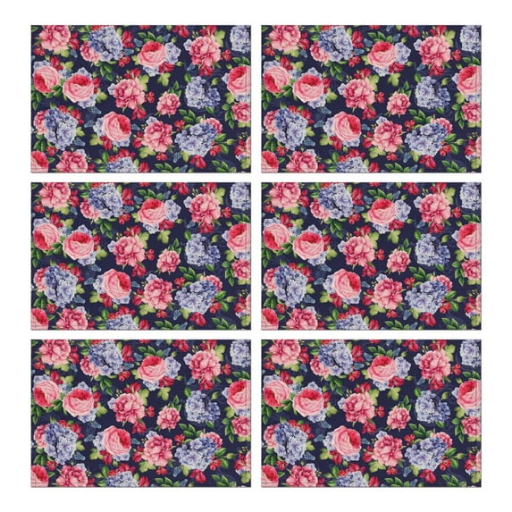 Pioneer Flower Floral Print Pattern Summer Placemats Table Placemats Set Of 6-Linen Kitchen Washable Placemats Table Mats 12x18 Inch Non-Slip Heat Resistant