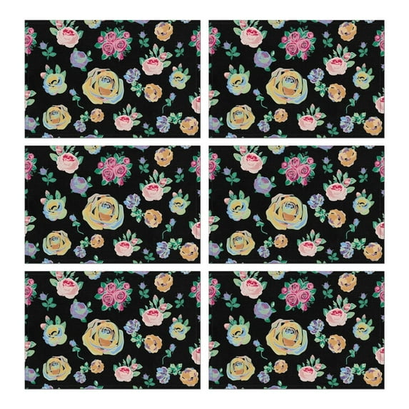 Pioneer Flower Floral Print Pattern Summer Placemats Table Placemats Set Of 6-Linen Kitchen Washable Placemats Table Mats 12x18 Inch Non-Slip Heat Resistant