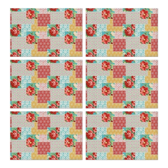 Pioneer Flower Floral Print Pattern Summer Placemats Table Placemats Set Of 6-Linen Kitchen Washable Placemats Table Mats 12x18 Inch Non-Slip Heat Resistant
