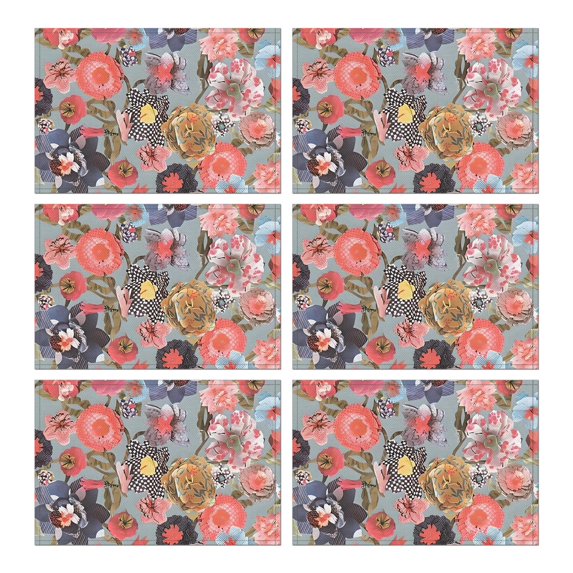 Pioneer Flower Floral Print Pattern Summer Placemats Table Placemats Set Of 6-Linen Kitchen Washable Placemats Table Mats 12x18 Inch Non-Slip Heat Resistant