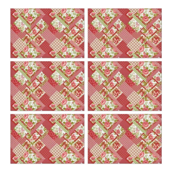 Pioneer Flower Floral Print Pattern Summer Placemats Table Placemats Set Of 6-Linen Kitchen Washable Placemats Table Mats 12x18 Inch Non-Slip Heat Resistant