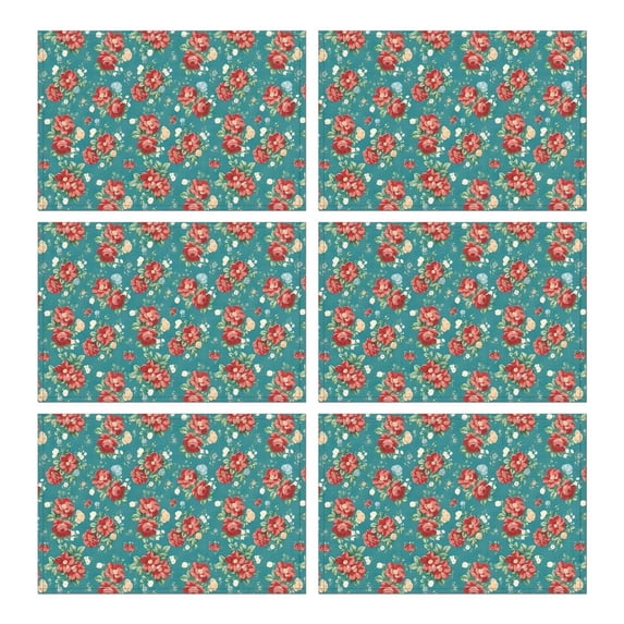 Pioneer Flower Floral Print Pattern Summer Placemats Table Placemats Set Of 6-Linen Kitchen Washable Placemats Table Mats 12x18 Inch Non-Slip Heat Resistant