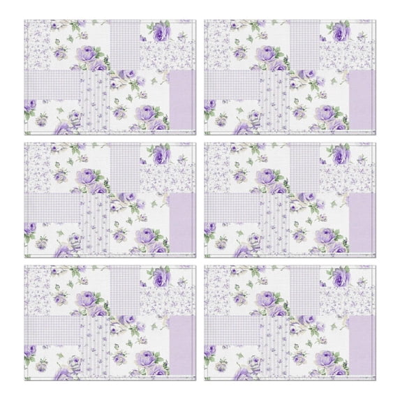 Pioneer Flower Floral Print Pattern Summer Placemats Table Placemats Set Of 6-Linen Kitchen Washable Placemats Table Mats 12x18 Inch Non-Slip Heat Resistant