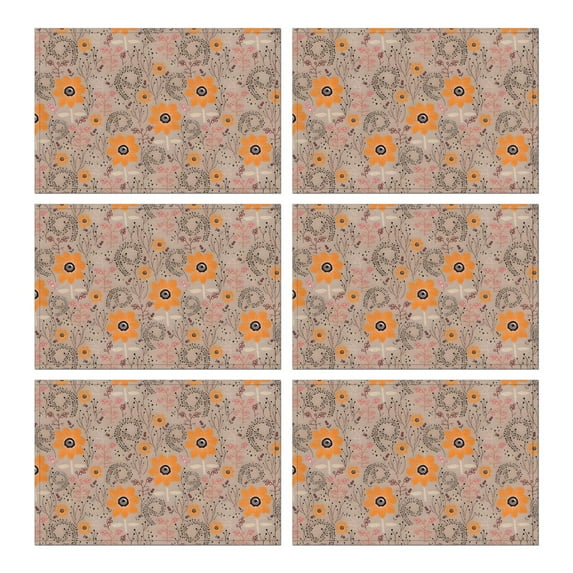 Pioneer Flower Floral Print Pattern Summer Placemats Table Placemats Set Of 6-Linen Kitchen Washable Placemats Table Mats 12x18 Inch Non-Slip Heat Resistant