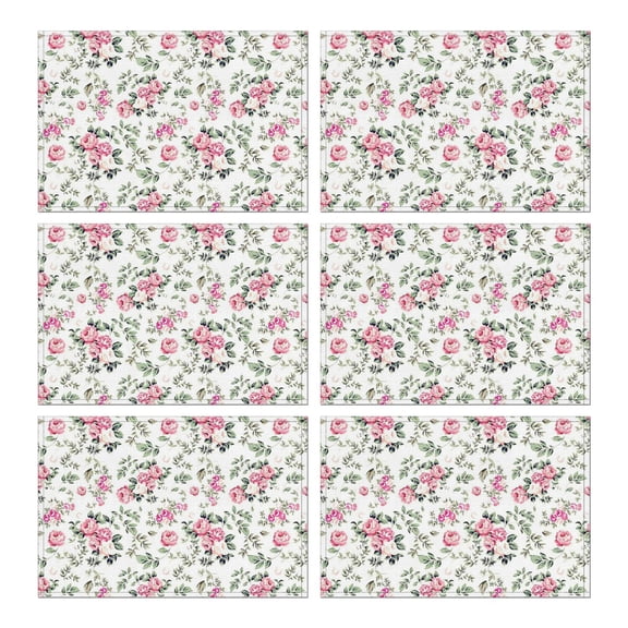 Pioneer Flower Floral Print Pattern Summer Placemats Table Placemats Set Of 6-Linen Kitchen Washable Placemats Table Mats 12x18 Inch Non-Slip Heat Resistant