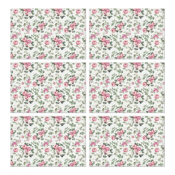 Pioneer Flower Floral Print Pattern Summer Placemats Table Placemats Set Of 6-Linen Kitchen Washable Placemats Table Mats 12x18 Inch Non-Slip Heat Resistant