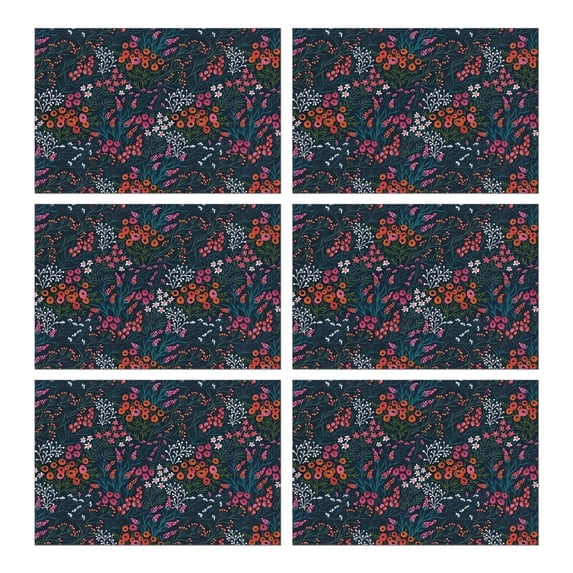 Pioneer Flower Floral Print Pattern Summer Placemats Table Placemats Set Of 6-Linen Kitchen Washable Placemats Table Mats 12x18 Inch Non-Slip Heat Resistant