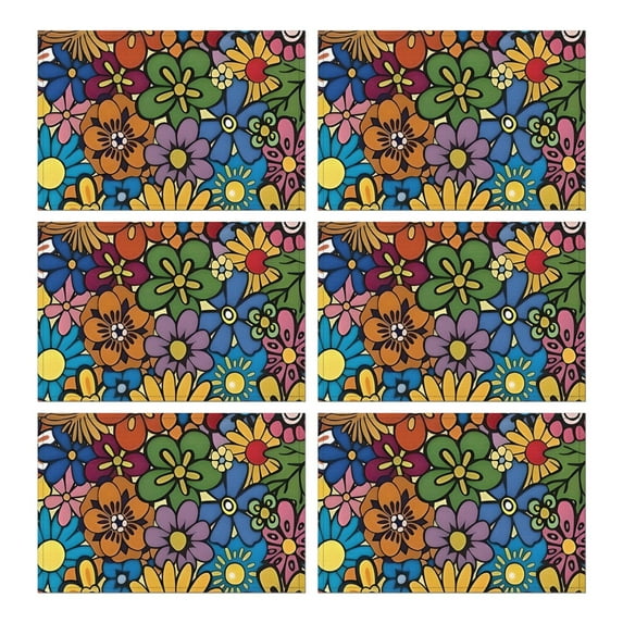 Pioneer Flower Floral Print Pattern Summer Placemats Table Placemats Set Of 6-Linen Kitchen Washable Placemats Table Mats 12x18 Inch Non-Slip Heat Resistant