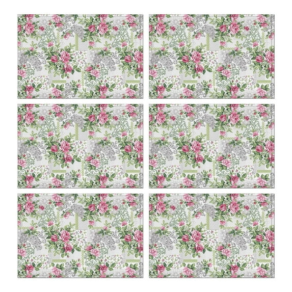 Pioneer Flower Floral Print Pattern Summer Placemats Table Placemats Set Of 6-Linen Kitchen Washable Placemats Table Mats 12x18 Inch Non-Slip Heat Resistant