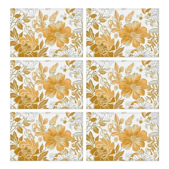 Pioneer Flower Floral Print Pattern Summer Placemats Table Placemats Set Of 6-Linen Kitchen Washable Placemats Table Mats 12x18 Inch Non-Slip Heat Resistant