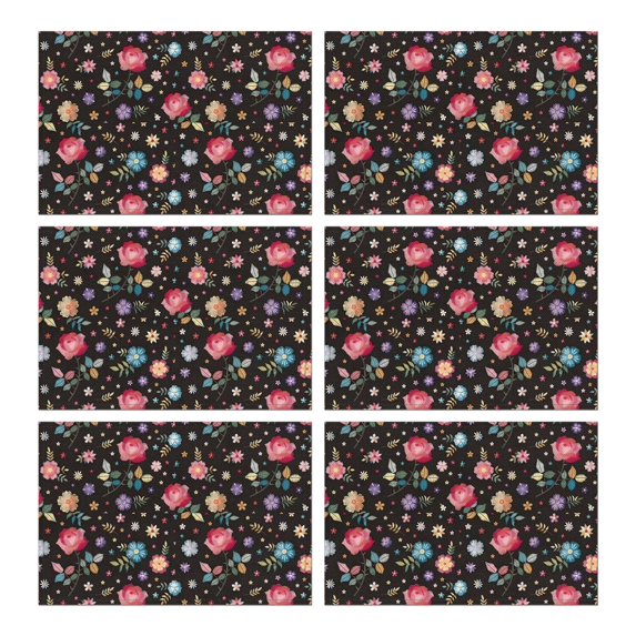 Pioneer Flower Floral Print Pattern Summer Placemats Table Placemats Set Of 6-Linen Kitchen Washable Placemats Table Mats 12x18 Inch Non-Slip Heat Resistant
