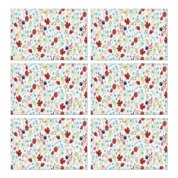 Pioneer Flower Floral Print Pattern Summer Placemats Table Placemats Set Of 6-Linen Kitchen Washable Placemats Table Mats 12x18 Inch Non-Slip Heat Resistant