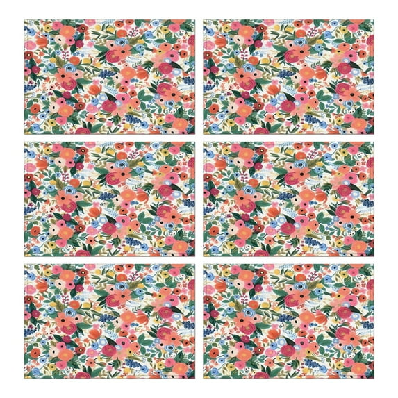 Pioneer Flower Floral Print Pattern Summer Placemats Table Placemats Set Of 6-Linen Kitchen Washable Placemats Table Mats 12x18 Inch Non-Slip Heat Resistant