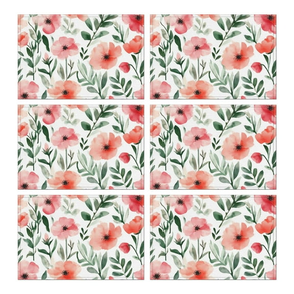 Pioneer Flower Floral Print Pattern Summer Placemats Table Placemats Set Of 6-Linen Kitchen Washable Placemats Table Mats 12x18 Inch Non-Slip Heat Resistant