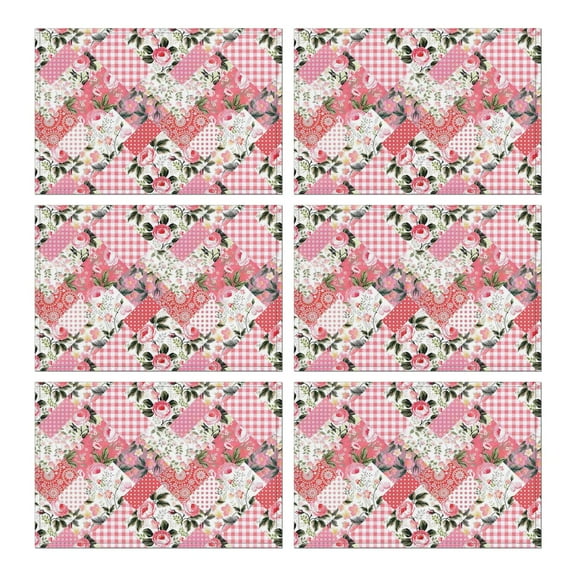Pioneer Flower Floral Print Pattern Summer Placemats Table Placemats Set Of 6-Linen Kitchen Washable Placemats Table Mats 12x18 Inch Non-Slip Heat Resistant