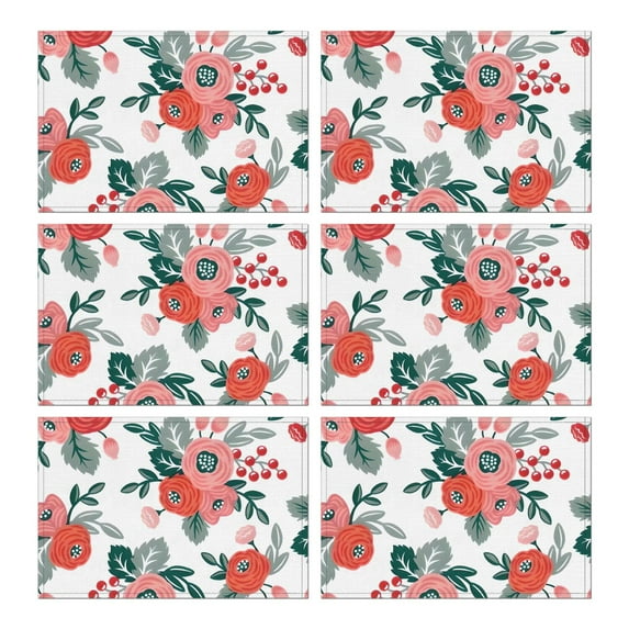 Pioneer Flower Floral Print Pattern Summer Placemats Table Placemats Set Of 6-Linen Kitchen Washable Placemats Table Mats 12x18 Inch Non-Slip Heat Resistant