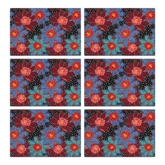 Pioneer Flower Floral Print Pattern Summer Placemats Table Placemats Set Of 6-Linen Kitchen Washable Placemats Table Mats 12x18 Inch Non-Slip Heat Resistant
