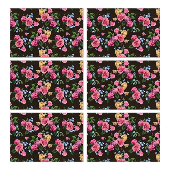 Pioneer Flower Floral Print Pattern Summer Placemats Table Placemats Set Of 6-Linen Kitchen Washable Placemats Table Mats 12x18 Inch Non-Slip Heat Resistant