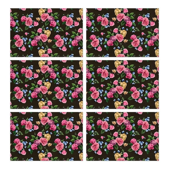 Pioneer Flower Floral Print Pattern Summer Placemats Table Placemats Set Of 6-Linen Kitchen Washable Placemats Table Mats 12x18 Inch Non-Slip Heat Resistant