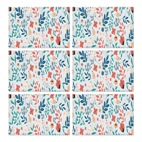 Pioneer Flower Floral Print Pattern Summer Placemats Table Placemats Set Of 6-Linen Kitchen Washable Placemats Table Mats 12x18 Inch Non-Slip Heat Resistant