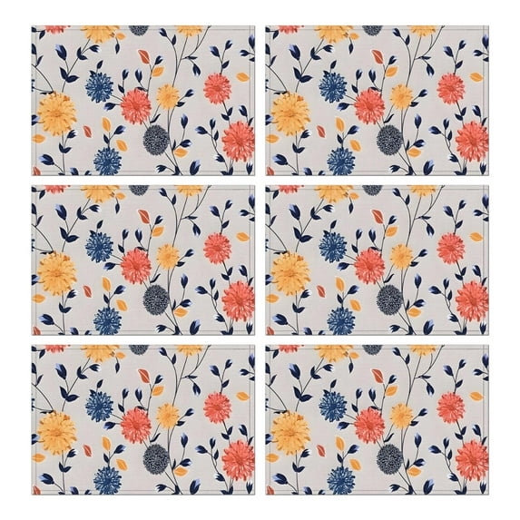 Pioneer Flower Floral Print Pattern Summer Placemats Table Placemats Set Of 6-Linen Kitchen Washable Placemats Table Mats 12x18 Inch Non-Slip Heat Resistant