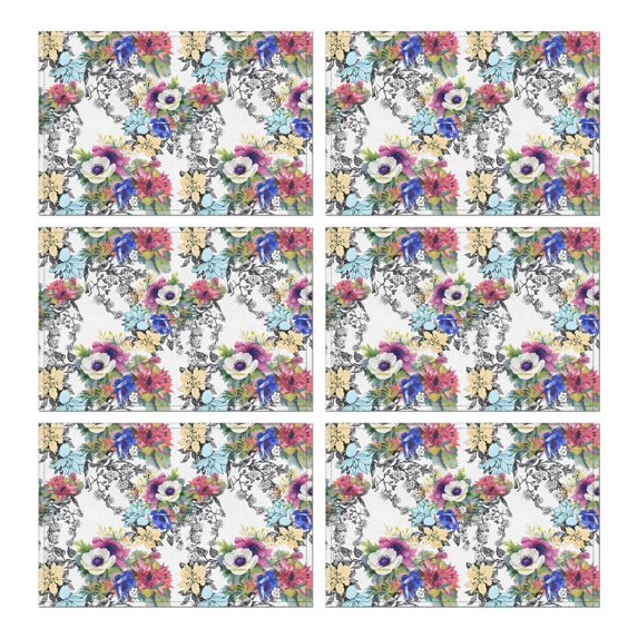 Pioneer Flower Floral Print Pattern Summer Placemats Table Placemats Set Of 6-Linen Kitchen Washable Placemats Table Mats 12x18 Inch Non-Slip Heat Resistant
