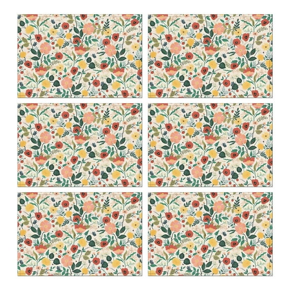 Pioneer Flower Floral Print Pattern Summer Placemats Table Placemats Set Of 6-Linen Kitchen Washable Placemats Table Mats 12x18 Inch Non-Slip Heat Resistant
