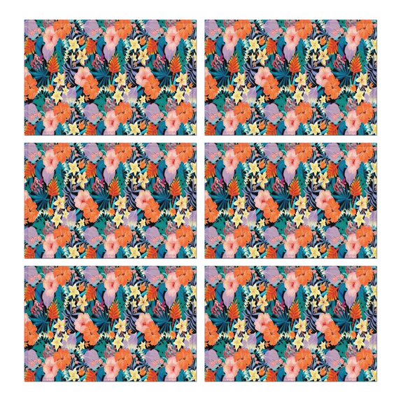 Pioneer Flower Floral Print Pattern Summer Placemats Table Placemats Set Of 6-Linen Kitchen Washable Placemats Table Mats 12x18 Inch Non-Slip Heat Resistant