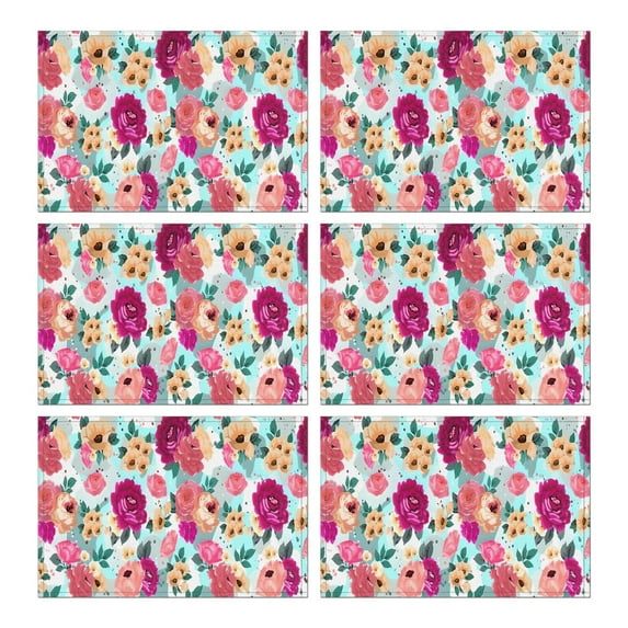Pioneer Flower Floral Print Pattern Summer Placemats Table Placemats Set Of 6-Linen Kitchen Washable Placemats Table Mats 12x18 Inch Non-Slip Heat Resistant