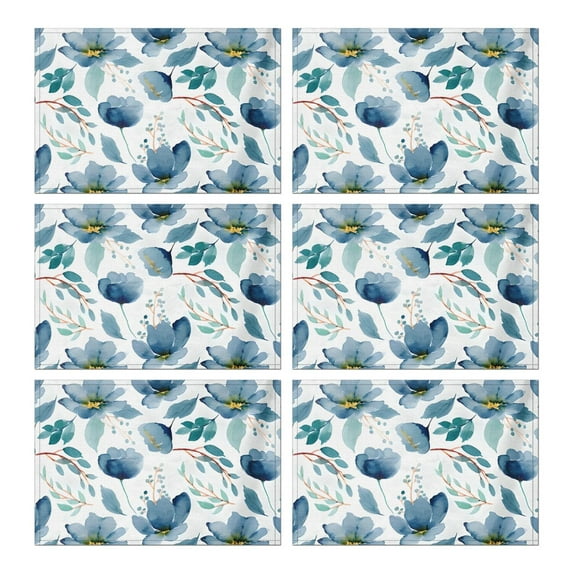 Pioneer Flower Floral Print Pattern Summer Placemats Table Placemats Set Of 6-Linen Kitchen Washable Placemats Table Mats 12x18 Inch Non-Slip Heat Resistant