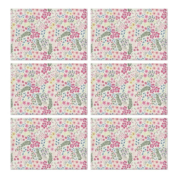 Pioneer Flower Floral Print Pattern Summer Placemats Table Placemats Set Of 6-Linen Kitchen Washable Placemats Table Mats 12x18 Inch Non-Slip Heat Resistant