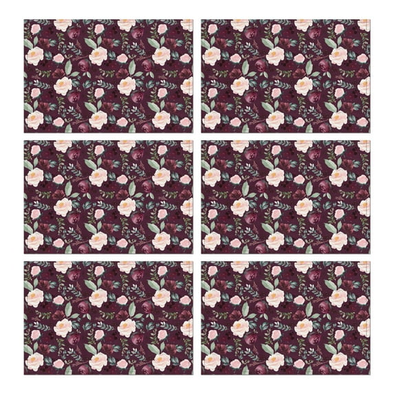 Pioneer Flower Floral Print Pattern Summer Placemats Table Placemats Set Of 6-Linen Kitchen Washable Placemats Table Mats 12x18 Inch Non-Slip Heat Resistant
