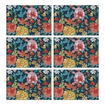 Pioneer Flower Floral Print Pattern Summer Placemats Table Placemats Set Of 6-Linen Kitchen Washable Placemats Table Mats 12x18 Inch Non-Slip Heat Resistant
