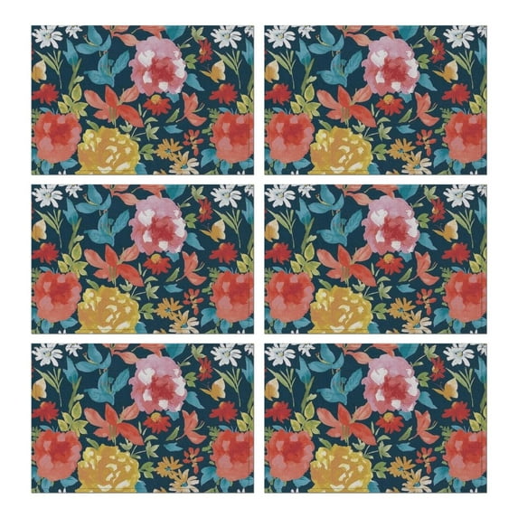 Pioneer Flower Floral Print Pattern Summer Placemats Table Placemats Set Of 6-Linen Kitchen Washable Placemats Table Mats 12x18 Inch Non-Slip Heat Resistant