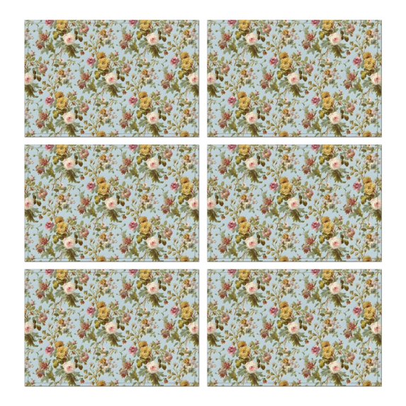 Pioneer Flower Floral Print Pattern Summer Placemats Table Placemats Set Of 6-Linen Kitchen Washable Placemats Table Mats 12x18 Inch Non-Slip Heat Resistant