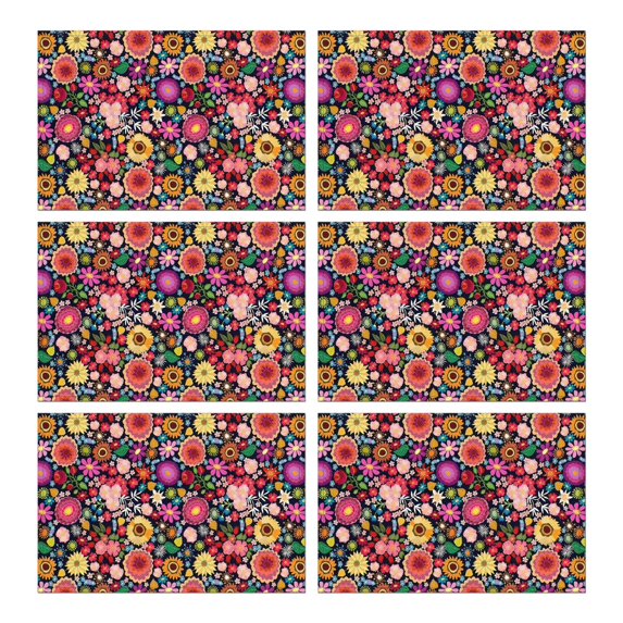 Pioneer Flower Floral Print Pattern Summer Placemats Table Placemats Set Of 6-Linen Kitchen Washable Placemats Table Mats 12x18 Inch Non-Slip Heat Resistant