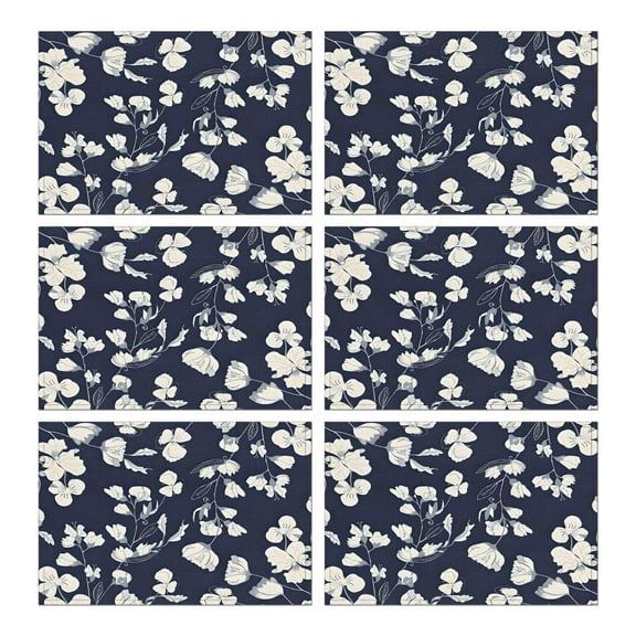 Pioneer Flower Floral Print Pattern Summer Placemats Table Placemats Set Of 6-Linen Kitchen Washable Placemats Table Mats 12x18 Inch Non-Slip Heat Resistant