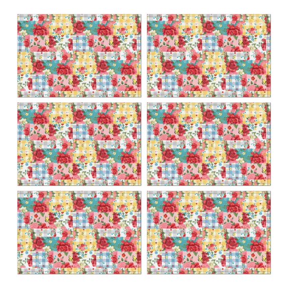 Pioneer Flower Floral Print Pattern Summer Placemats Table Placemats Set Of 6-Linen Kitchen Washable Placemats Table Mats 12x18 Inch Non-Slip Heat Resistant
