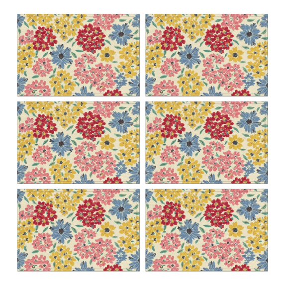 Pioneer Flower Floral Print Pattern Summer Placemats Table Placemats Set Of 6-Linen Kitchen Washable Placemats Table Mats 12x18 Inch Non-Slip Heat Resistant