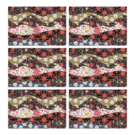 Pioneer Flower Floral Print Pattern Summer Placemats Table Placemats Set Of 6-Linen Kitchen Washable Placemats Table Mats 12x18 Inch Non-Slip Heat Resistant