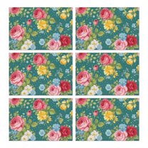 Pioneer Flower Floral Print Pattern Summer Placemats Table Placemats Set Of 6-Linen Kitchen Washable Placemats Table Mats 12x18 Inch Non-Slip Heat Resistant