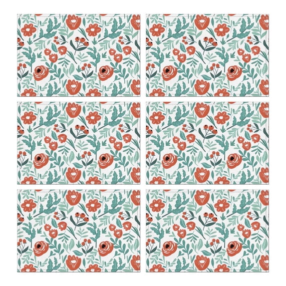 Pioneer Flower Floral Print Pattern Summer Placemats Table Placemats Set Of 6-Linen Kitchen Washable Placemats Table Mats 12x18 Inch Non-Slip Heat Resistant