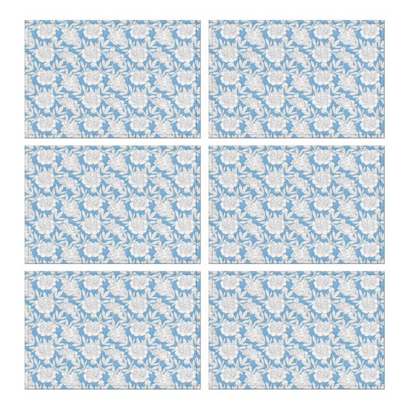 Pioneer Flower Floral Print Pattern Summer Placemats Table Placemats Set Of 6-Linen Kitchen Washable Placemats Table Mats 12x18 Inch Non-Slip Heat Resistant