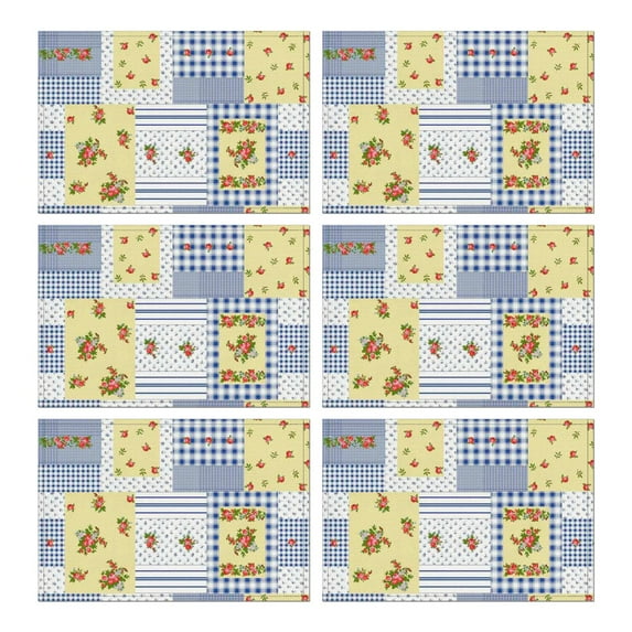 Pioneer Flower Floral Print Pattern Summer Placemats Table Placemats Set Of 6-Linen Kitchen Washable Placemats Table Mats 12x18 Inch Non-Slip Heat Resistant